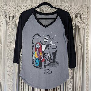 Nightmare Before Christmas Women's Baseball Tee 3/4 length sleeves black gray Md